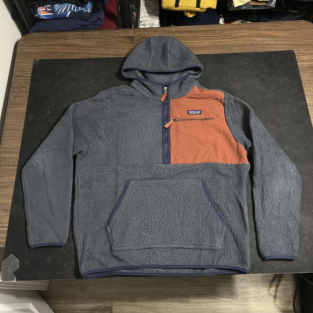 Patagonia Hoodie Mens Retro Fleece Anorak Vintage Synchilla Kangaroo Pocket Hike